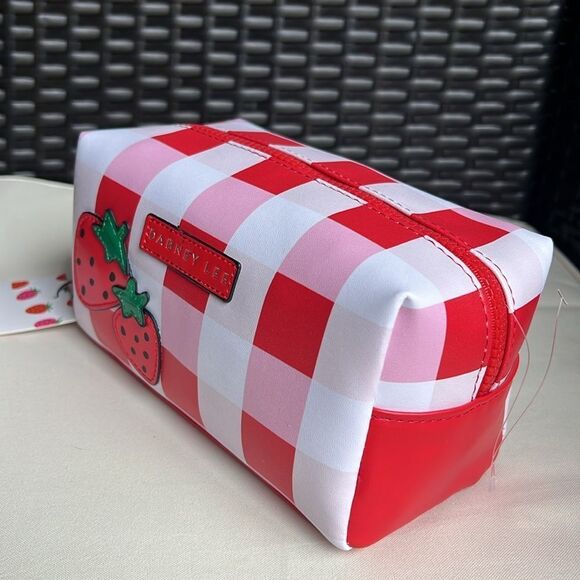 Dabney Lee  Strawberry Red and White Checkered Cosmetic Bag - Picture 10 of 11